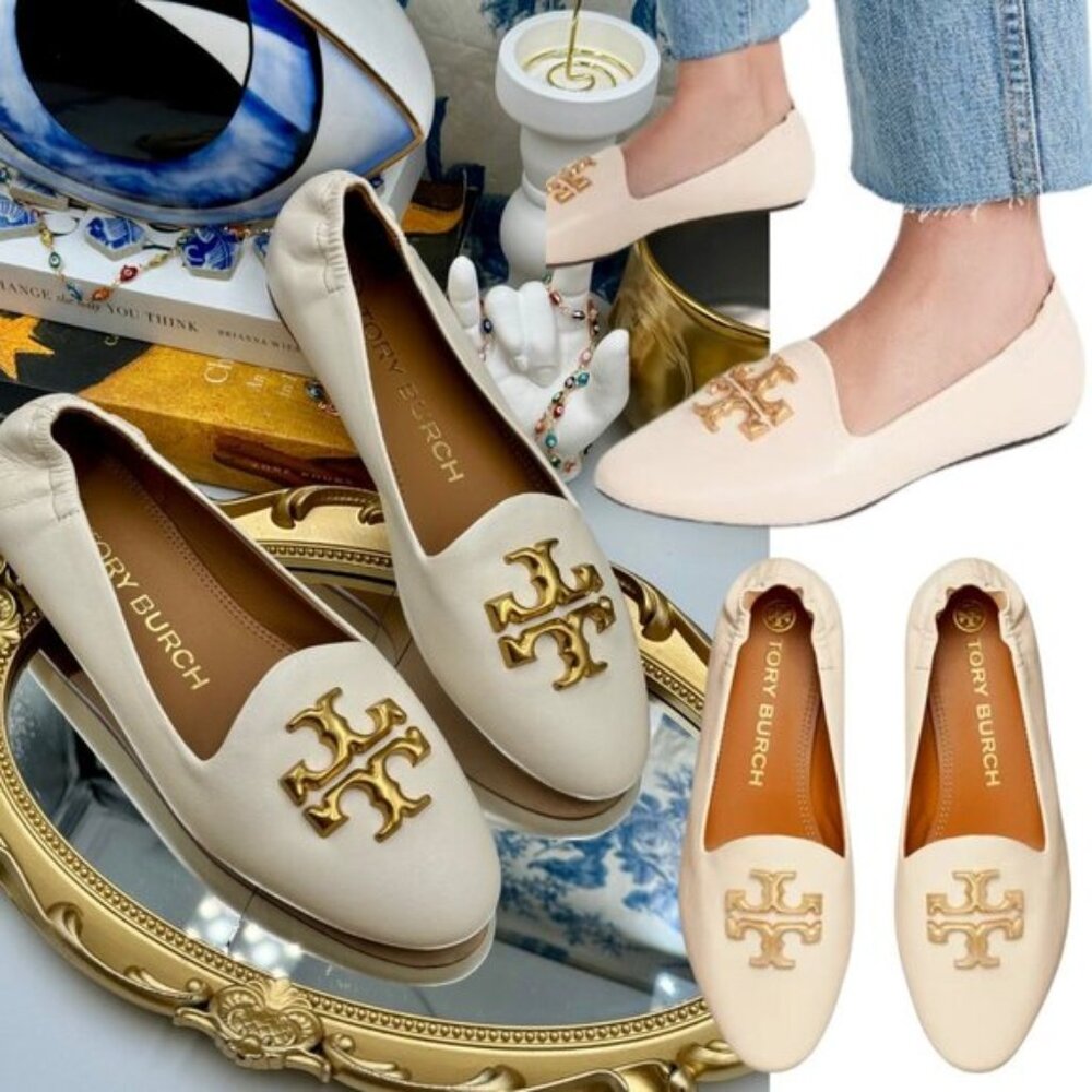 🆕 TORY BURCH 🧿 NWOB Eleanor White Leather Smoking Slipper Loafers, Sz US 6